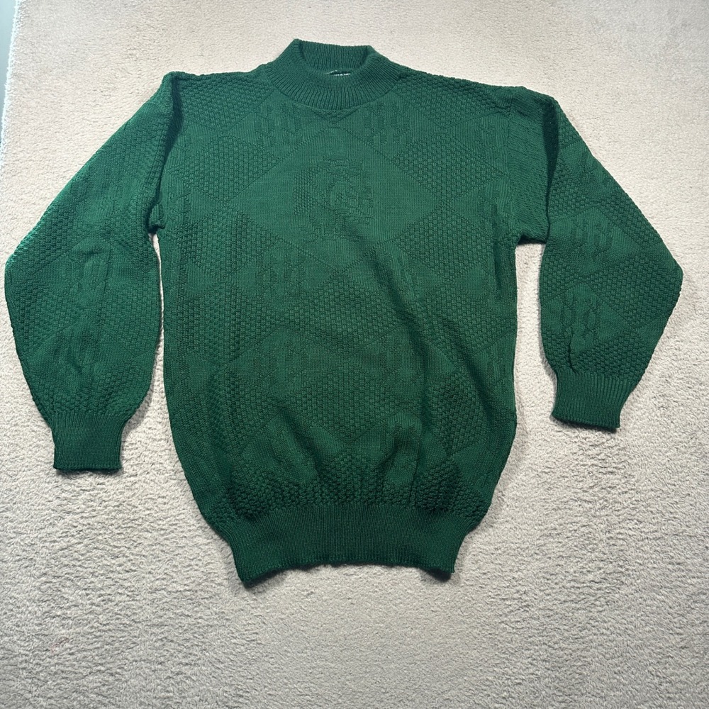 Vintage 90s American Pride Sweater Green Textured Knit Made in USA VTG